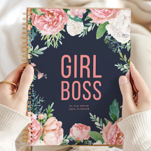 Agenda Chefe Menina   Personalizado Floral Rosa e Azul-Ma