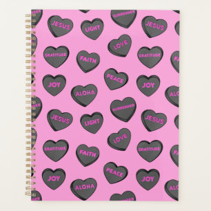 Agenda Cheio de Corações de Amor Padrão - Rosa preto