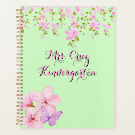 Agenda Cherry Blossom Pretty Pink & Green Custom