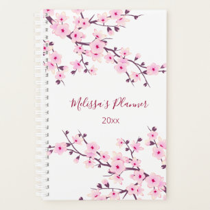 Agenda Cherry Blossomo Branco Cor-De-Rosa Adicionar Nome