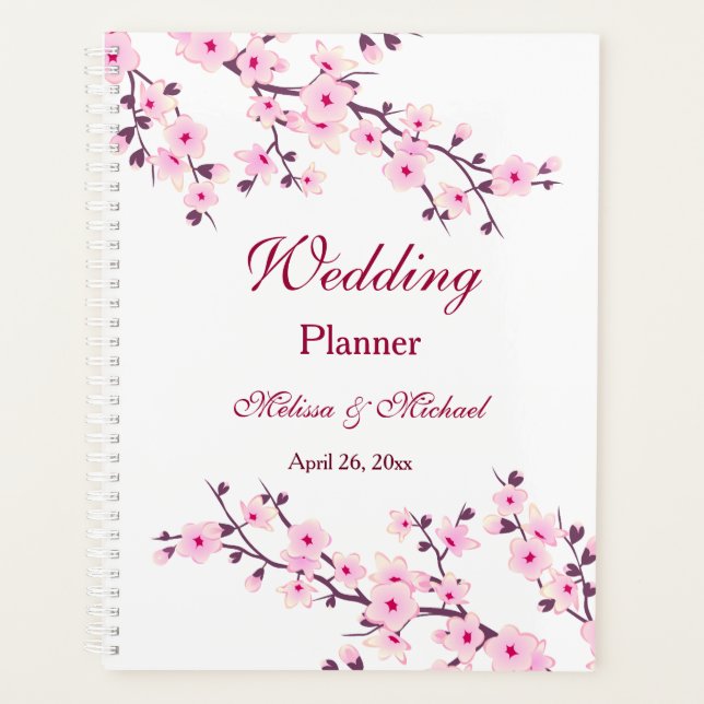 Agenda Cherry Blossoms Branco Rosa Adicionar Nomes Casame (Frente)