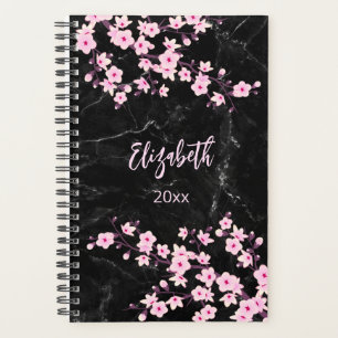 Agenda Cherry Blossoms Pink Black Custom Planner