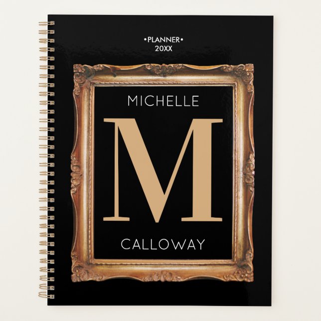 Agenda Chic Black & Dourado Monograma (Frente)