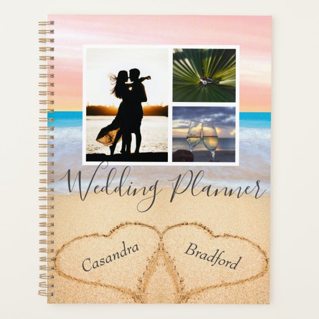 Agenda Chic Blush Pink Beach 2 Hearts in Sand Wedding (Frente)