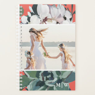 Agenda Chic Coral Floral Duas Fotografias com Monograma