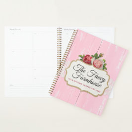 Agenda Chic Despojado Rustico Madeira Rosas Florais Antig