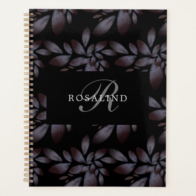 Agenda Chic Elegant Matte Floral Patterno Monograma (Frente)