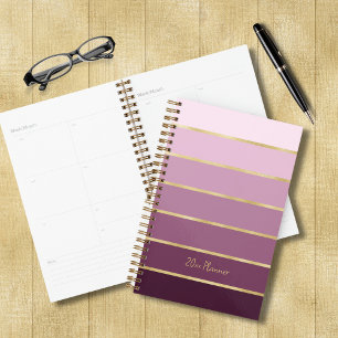 Agenda Chic Elegant Pink Dusty Rosa Mauve EggPlant Dourad