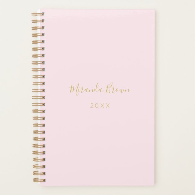 Agenda Chic Elegante Dourado Minimalista Rosa Esbranquiça (Frente)