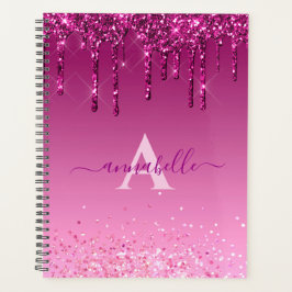 Agenda Chic Faux Dark Pink Glitter Drives Monograma Nome
