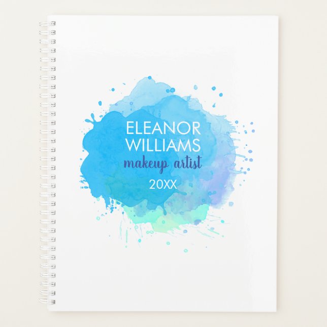 Agenda Chic Modern Blue Watercolor Abstrato Blot Business (Frente)