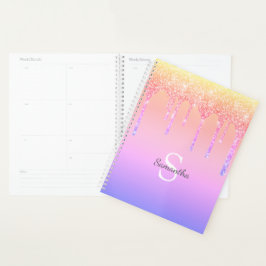 Agenda Chic Rainbow Glitter Drives Sparkle Monograma Nome