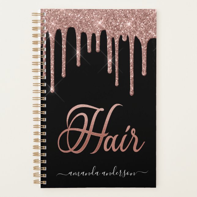 Agenda Chic Rosa Dourado Drips Cabelo Guia de Nomeação (Frente)