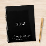 Agenda Chic Signature Script Monogram Black Business<br><div class="desc">Plan ahead in style with this minimalist black personalized planner. Featuring a sleek, modern layout with your monogram name in an elegant white signature script, this planner blends functionality with refined personal branding. The understated cover design makes it ideal for work, school, goal setting, or daily scheduling. This planner also...</div>