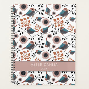 Agenda Chickadee Floral Padrão Azul Cor-de-Rosa Nome Fer