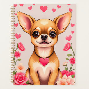 Agenda Chihuahua com Motivo de Coração e Elementos Florai