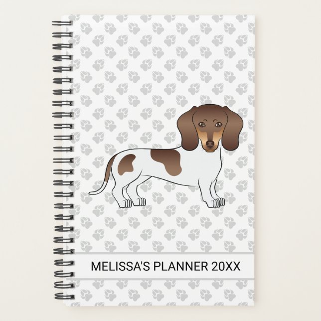 Agenda Chocolate & Tan Pé Curto Cabelo Dachshund & Texto (Frente)