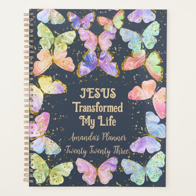 Agenda Christian Jesus Transformed My Life Butterfly Gold (Frente)