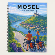 Ciclismo no Mosel Alemanha Arte de Viagem Vintage