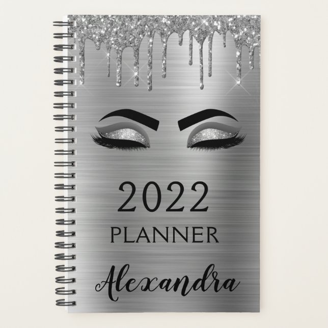 Agenda Cílios de Brilho Prateado 2022 Glam (Frente)