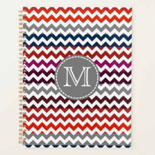Agenda Cinza branca vermelha Chevron Zigzag Monograma