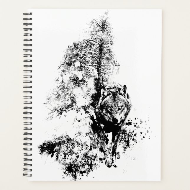 Agenda Cinza De Arte Gráfica Wolf Willife Animal Nature (Frente)