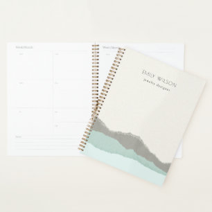 Agenda Cinza de Pastel Aqua Kraft Montanha Onda Tornada B