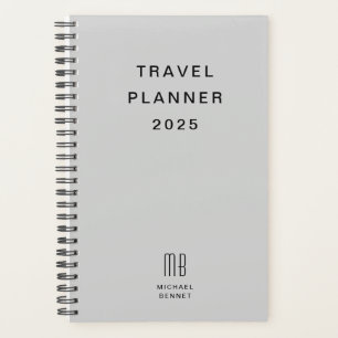 Agenda Cinza de Viagem de Monograma Moderno