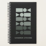 Agenda Cinza Geométrica Mínima Verde Design Personalizada<br><div class="desc">Um moderno design gráfico geométrico minimalista de formas simples numa paleta a cores ombre de uma adorável cinza submarina com tons verdes,  personalizada com o nome ou a redação da sua escolha.</div>