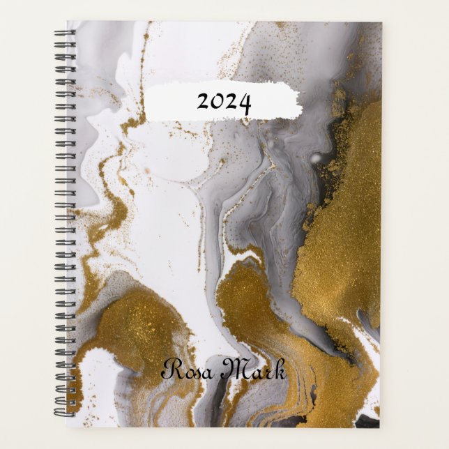 Agenda Cinza Marble Swirl Personalizado (Frente)
