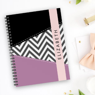 Agenda Cinza Zigzag, Cinza Chevron, Purple, Seu Nome