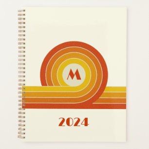 Agenda Círculos e linhas do estilo retrô amarelo e laranj