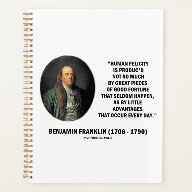 Agenda Citação de Benjamin Franklin sobre Felicidade Huma (Frente)
