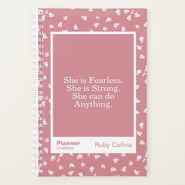 Agenda Citação Floral Moderna Rosa Empoderadora (Frente)