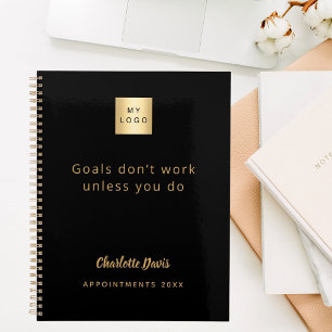 Agenda Citação motivacional de logotipo preto dourado neg