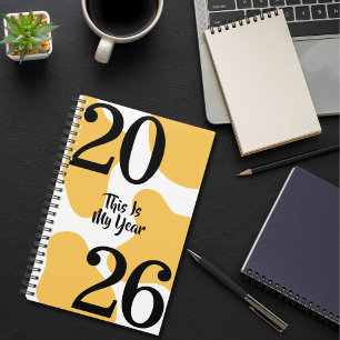 Agenda Citação Simples e Elegante de Ano em Negrito Preto