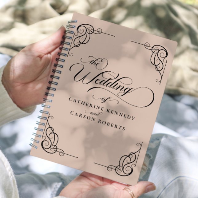 Agenda Clássica Clássica Caligrafia Moderna Beige & Black (Criador carregado)