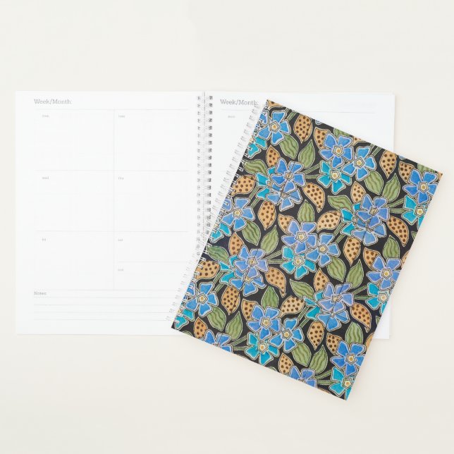 Agenda Clássico Floral Clássico Azul-Flor Elegante (Exibição)