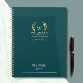 Agenda Clássico Laurel Wreath Teal Dourado Monograma