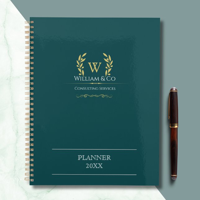 Agenda Clássico Laurel Wreath Teal Dourado Monograma (Criador carregado)
