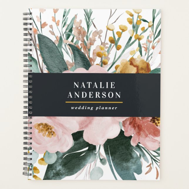 Agenda Clorideira moderna, floral e folhagem elegante (Frente)