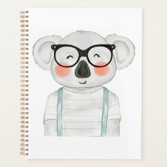 Agenda Coala Fofo em Aquarela com Óculos (Frente)