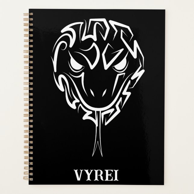 Agenda Cobra de Tribal Negro e Branco (Frente)