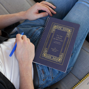 Agenda Cobrir de Livro Azul e Dourado Elegante de Vintage