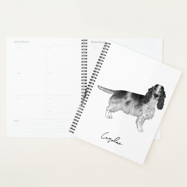 Agenda Cocker Spaniel em Preto e Branco & Texto Personali (Exibição)