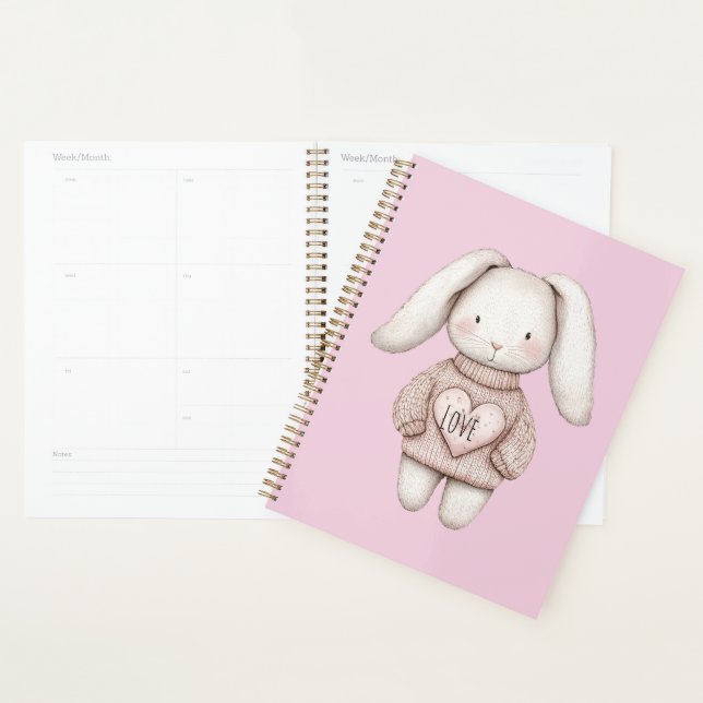Agenda Coelhinho Bonito Rosa Suéter de Rosa Coração (Exibição)