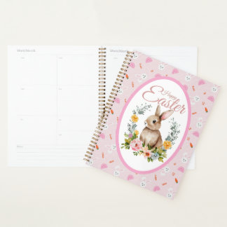 Agenda Coelhinho de Aquarela Fofo com Coroa Floral de Pás
