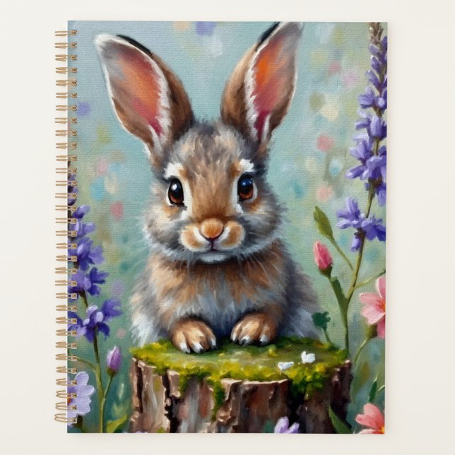 Agenda Coelho Fluffy num Campo de Flores (Frente)