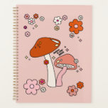 Agenda Cogumelos e Flores Pêssegos Arte Retro 70s<br><div class="desc">Ilustração de cogumelos em cor de pêssego/laranja - citação inspiradora "Acredite em sua magia".</div>