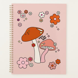 Agenda Cogumelos e Flores Pêssegos Arte Retro 70s